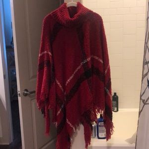 Red,white,black poncho sweater